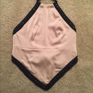 Pink and black backless blouse